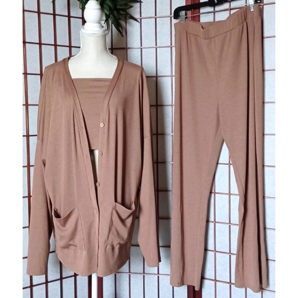 Shein Curve Plus Size Ribbed Open Edit 3-Piece So Soft Rib Cardigan Lounge Set - Picture 14 of 16